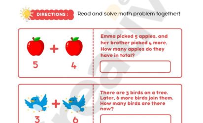 Addition math problems for kids worksheet in playful style