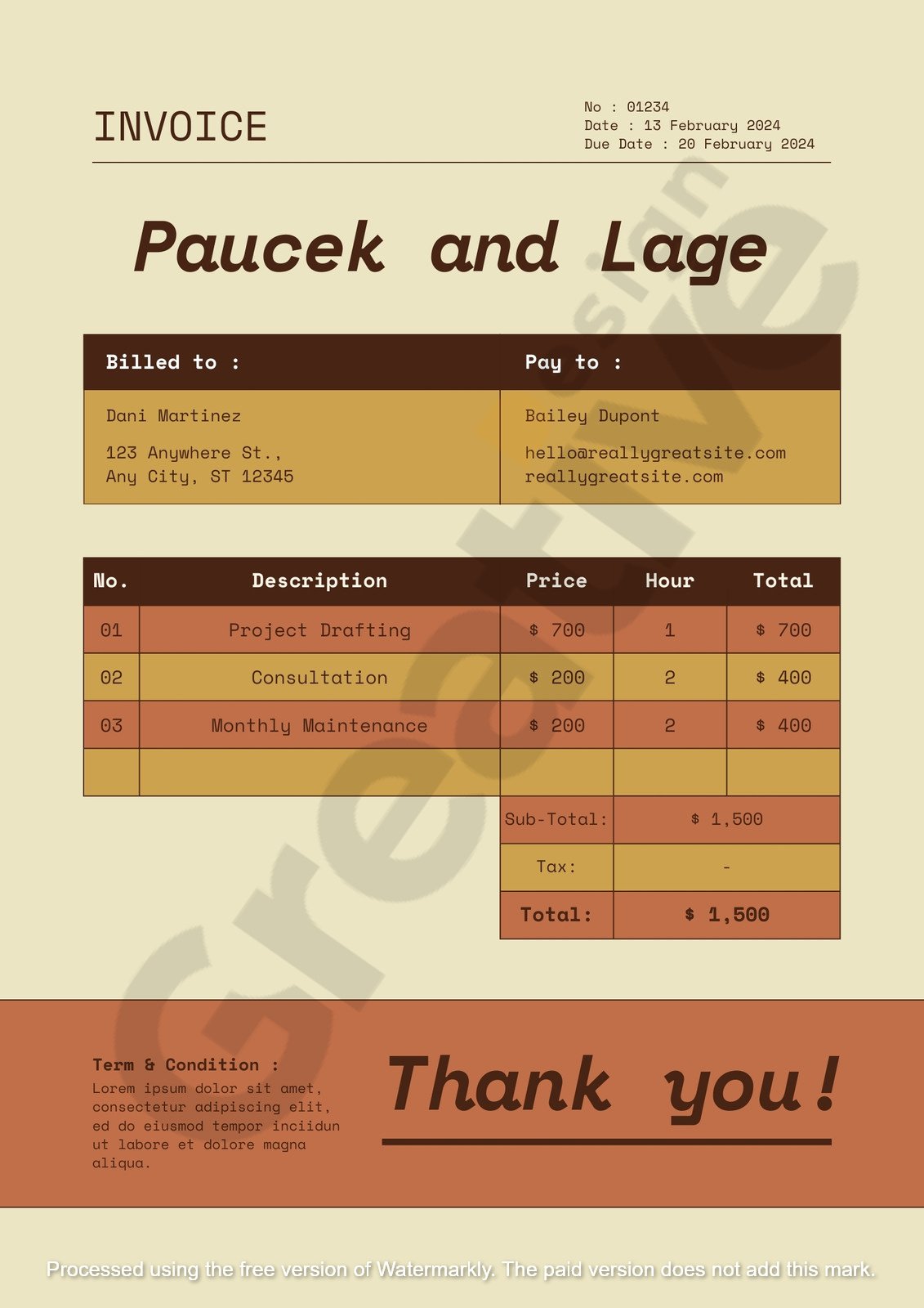 Beige and brown simple retro service invoice