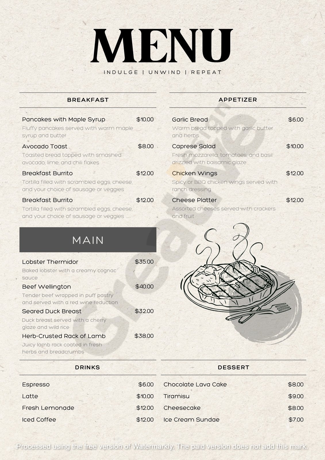 Beige rustic simple minimalist cafe menu