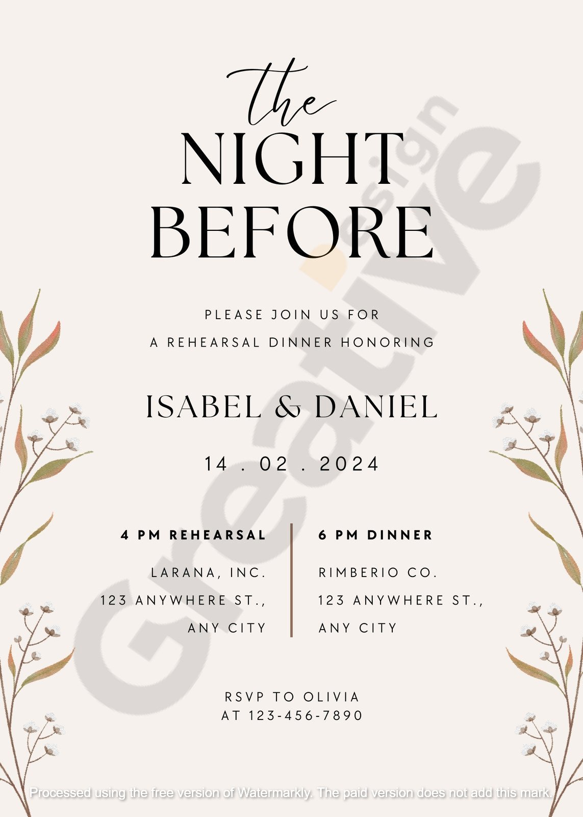 Invitation simple green floral watercolor rehearsal dinner create the perfect pre-wedding celebration