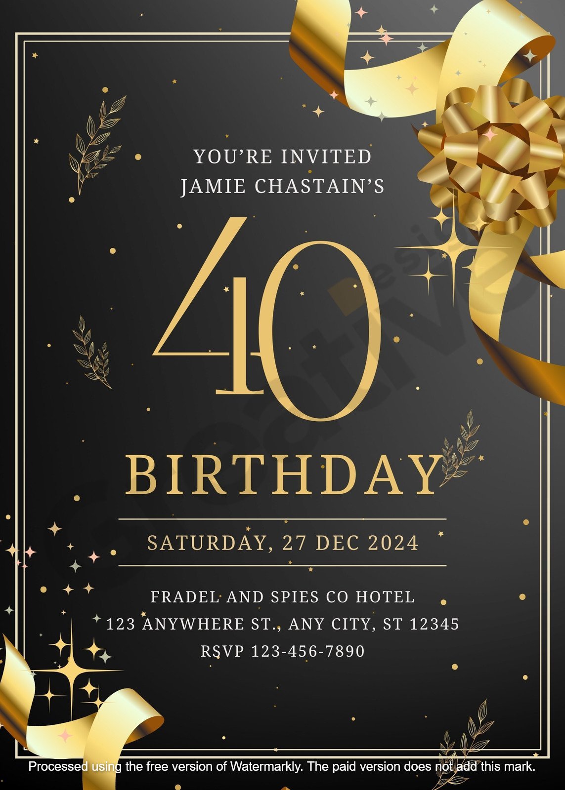 Black and gold classy 40th happy birthday party invitation