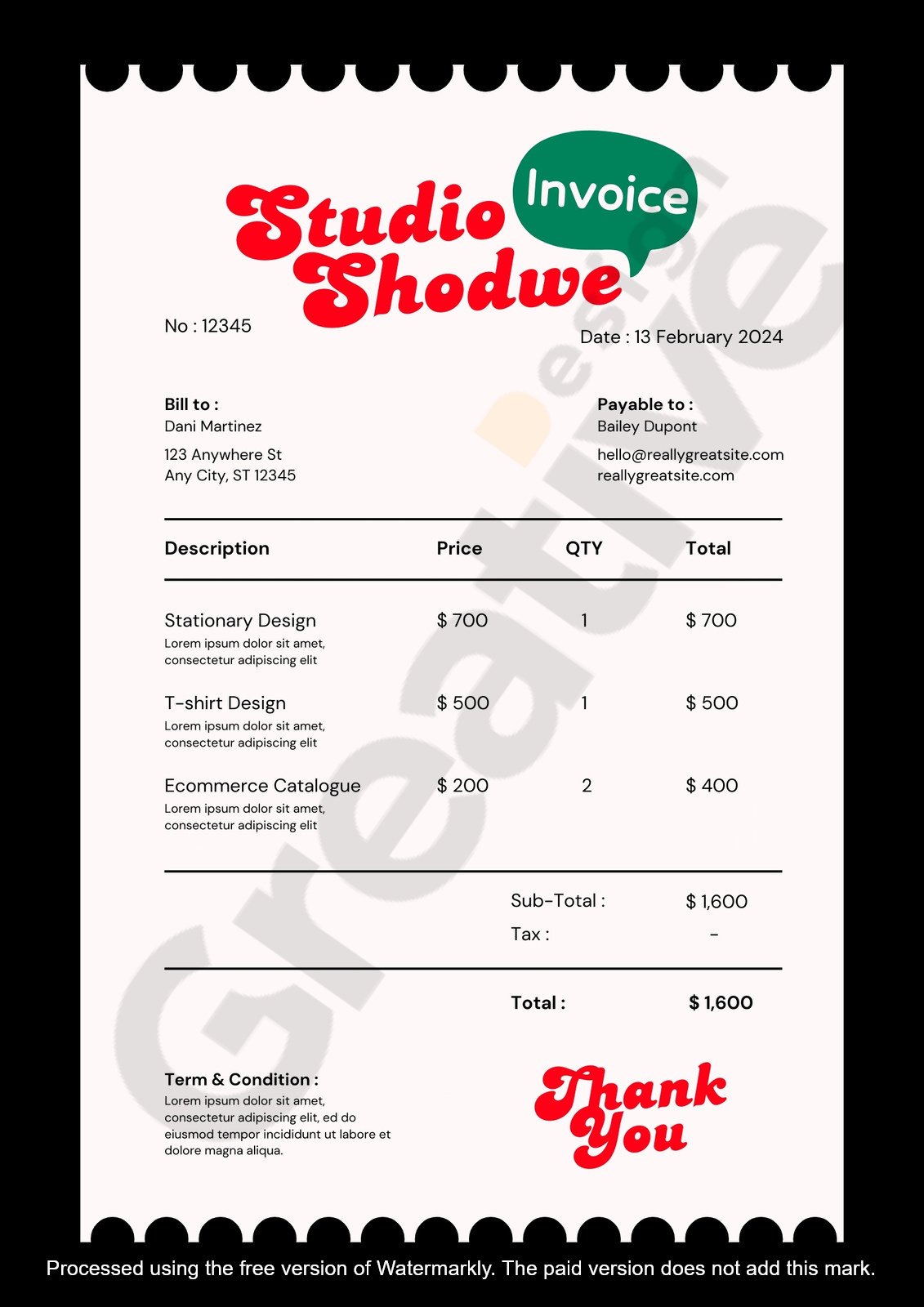 Invoice black and red freelancer best freelance template for professionals free word‚ excel & pdf formats