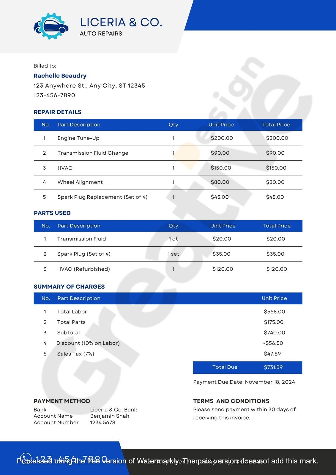 Invoice black and red modern simple auto service repair automotive best templates & complete guide