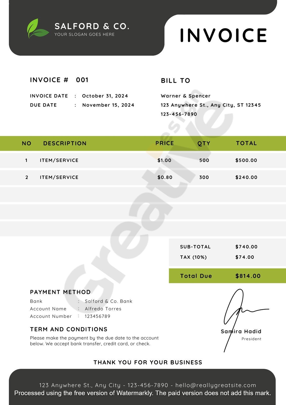 Invoice green and white simple modern farm hand template free download & guide