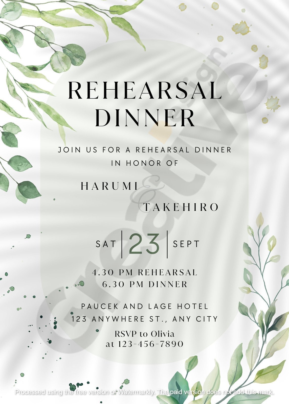 Invitation simple green floral watercolor rehearsal dinner create the perfect pre-wedding celebration