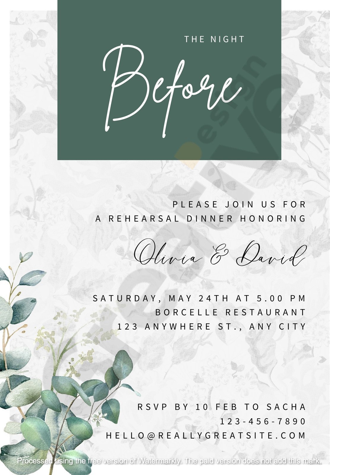 Invitation simple green floral watercolor rehearsal dinner create the perfect pre-wedding celebration