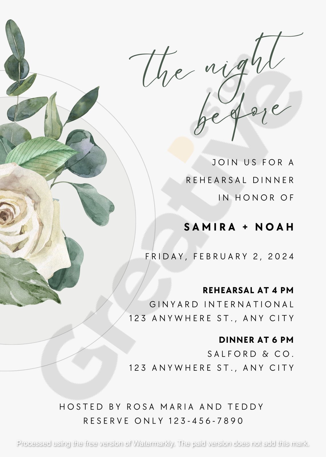 Invitation simple green floral watercolor rehearsal dinner create the perfect pre-wedding celebration