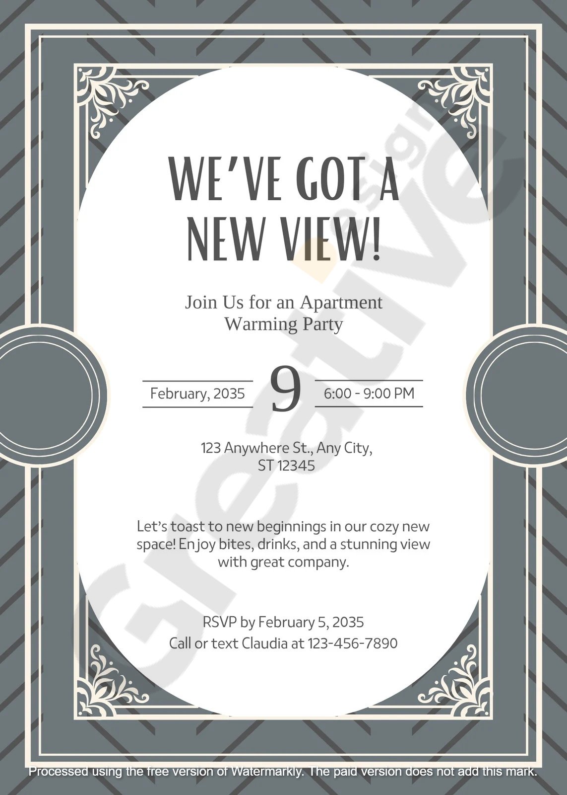 Invitation blue and white simple retro apartment warming party templates free & modern designs