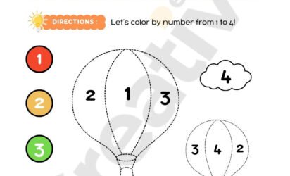 Hot air balloon color by number worksheets in playful style