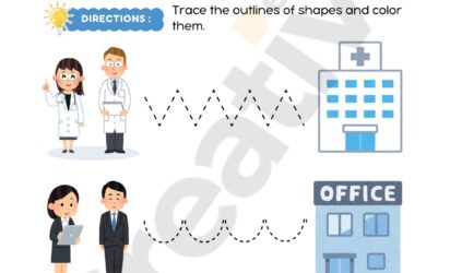 Line tracing worksheets in blue simple illustrative for kids