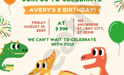 Orange and green playful illustrative kids birthday invitation card