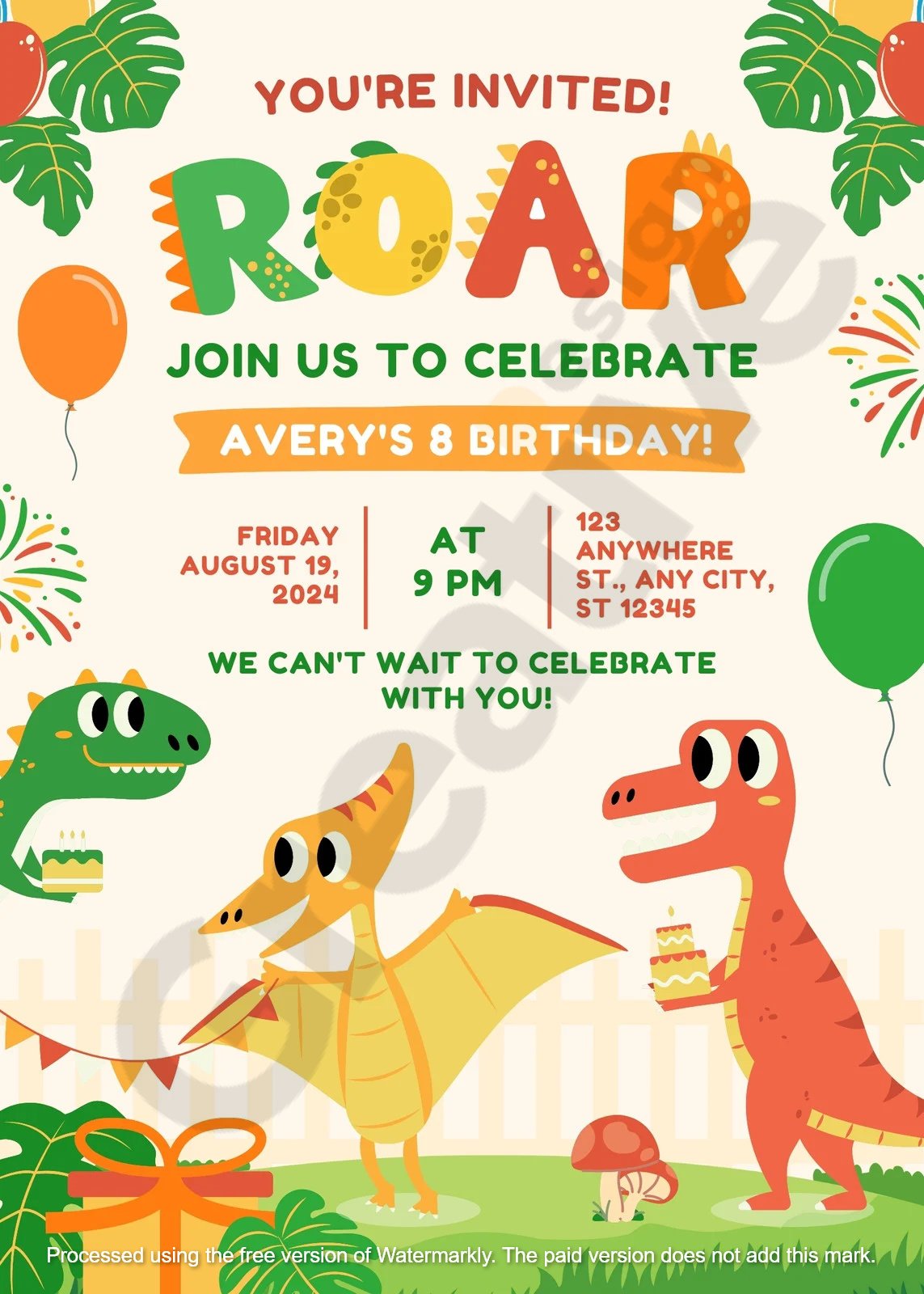 Orange and green playful illustrative kids birthday invitation card
