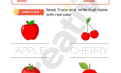 Red fruits handwriting kids exercises worksheet in white and illustrative style