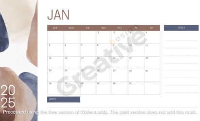 White abstract watercolor illustration aesthetic minimalist blank calendar