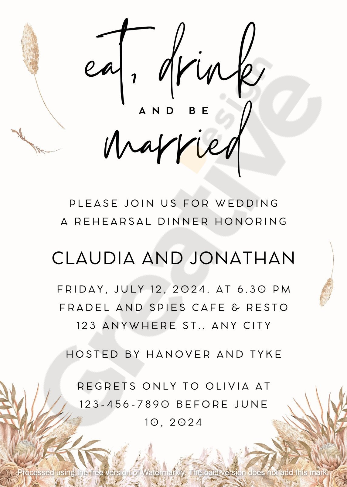 Invitation simple green floral watercolor rehearsal dinner create the perfect pre-wedding celebration