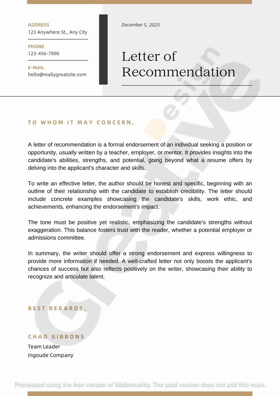 Others white brown simple clean lines professional letter of recommendation