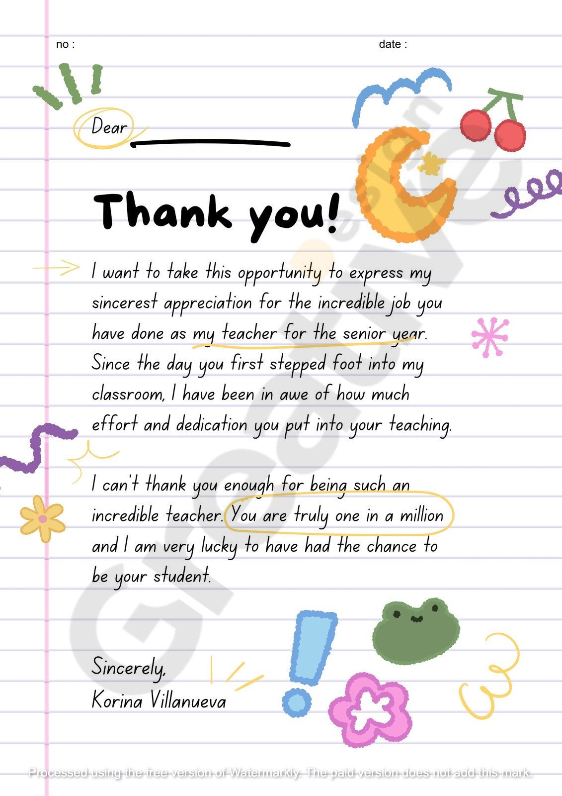 Others blue cute personal teacher thank you letter to template a simple‚ modern‚ and creative approach