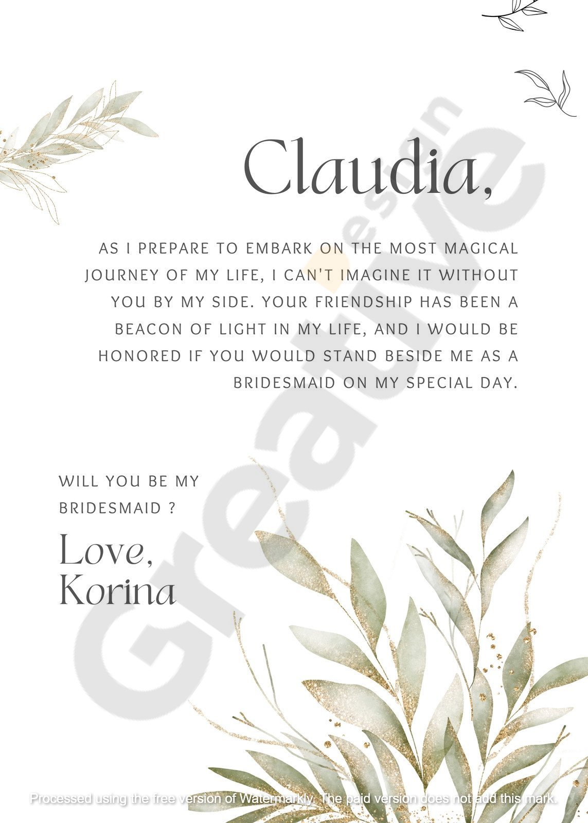 Invitation green leaves will you be my bridesmaid wedding crafting the perfect