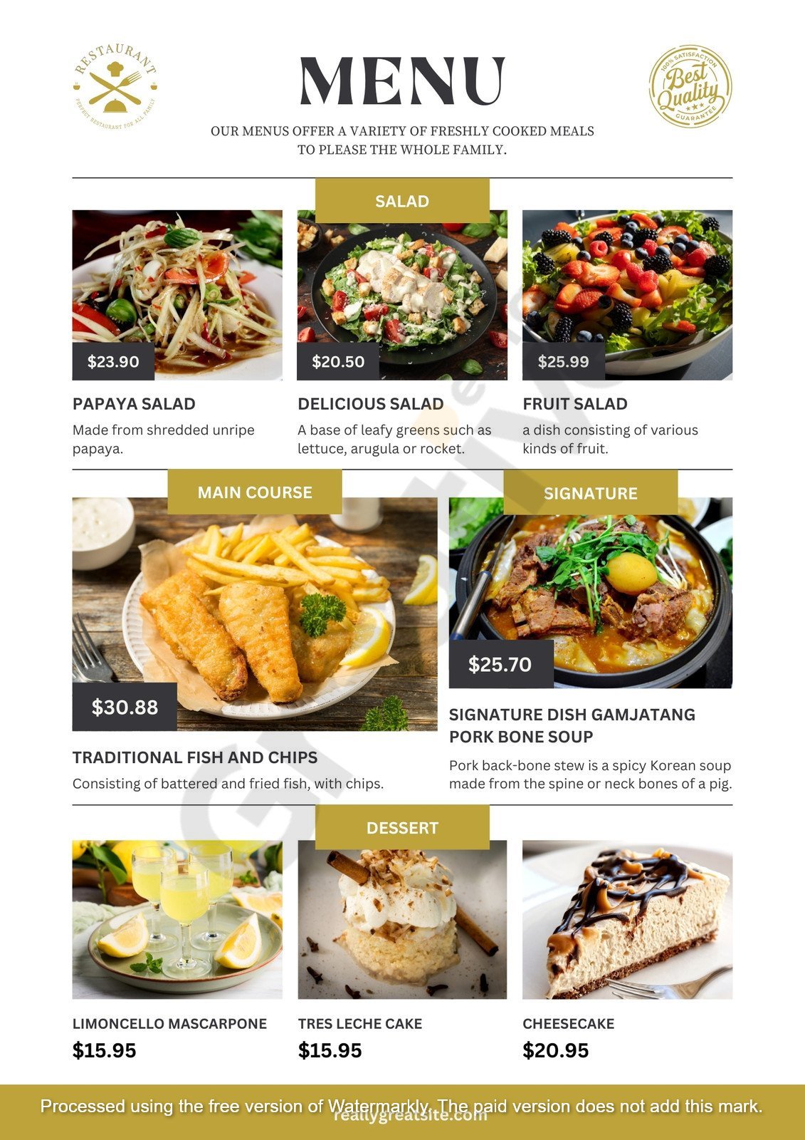 Others gold gray bordered modern elegant printable restaurant menu simple food best templates & tips