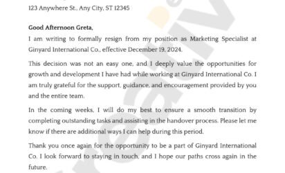 White minimal simple sample resignation letter
