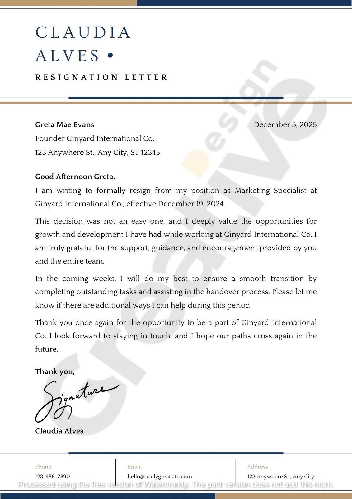 Others white minimal simple sample resignation letter free template 2025