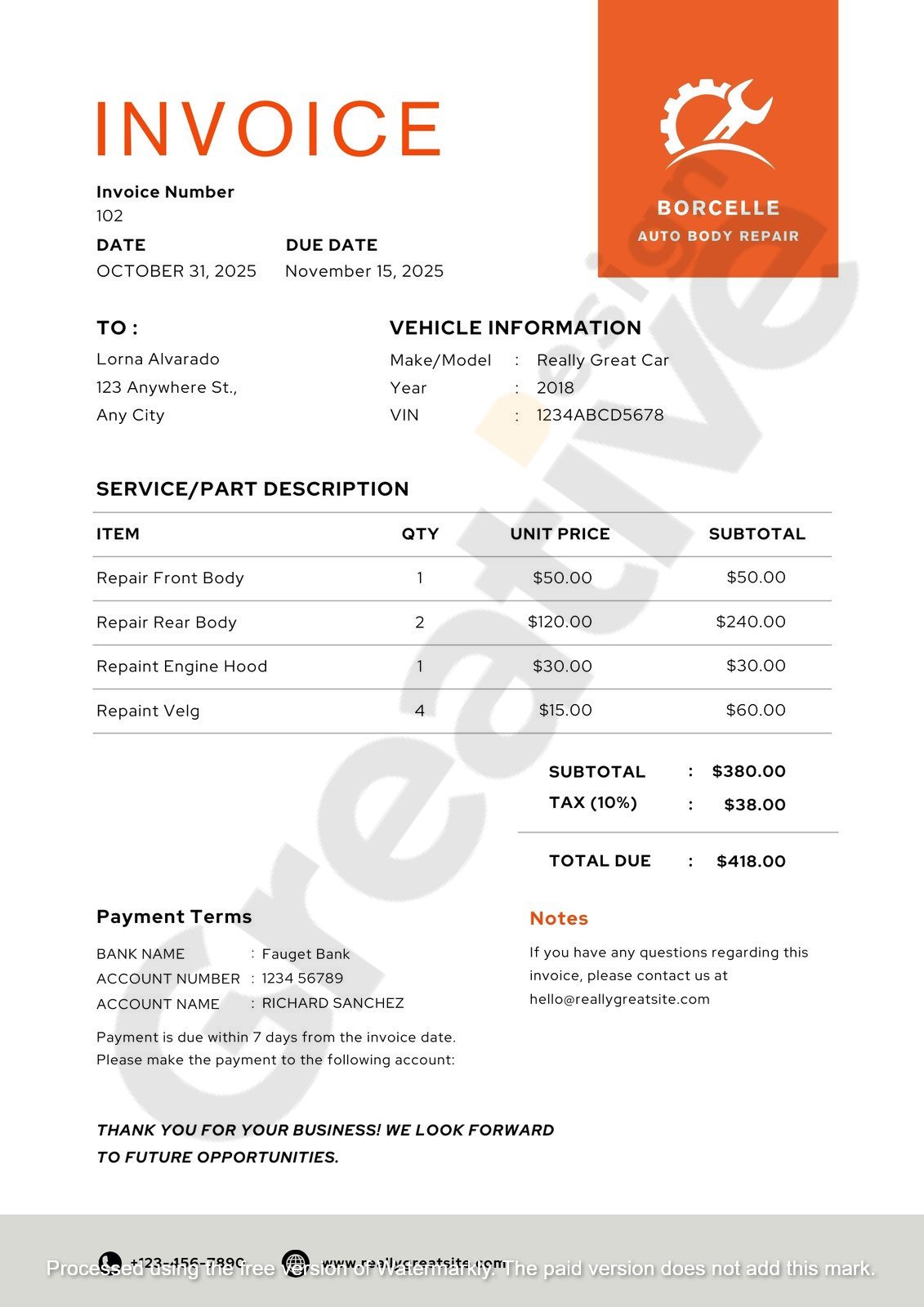 Invoice black and red modern simple auto service repair automotive best templates & complete guide