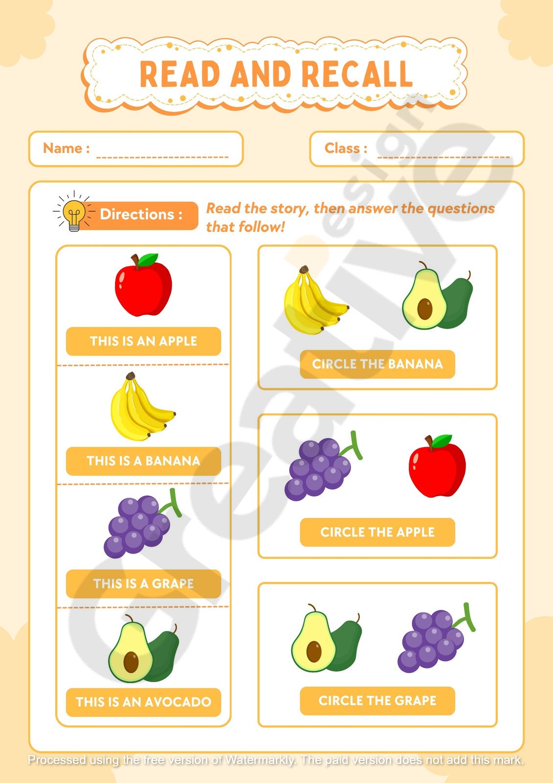 White orange simple easy read and recall worksheet