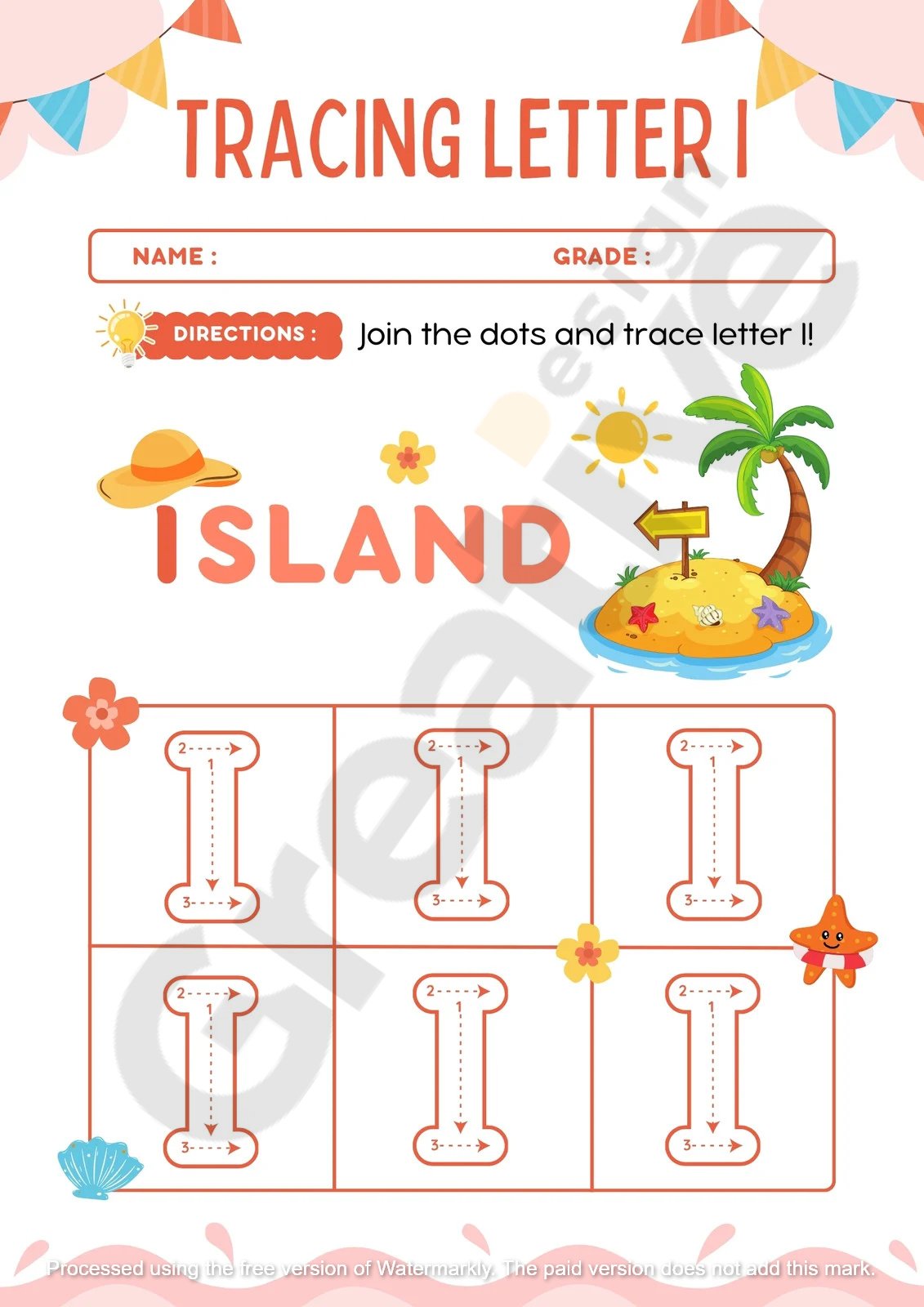 White simple and easy letter i worksheets for preschool