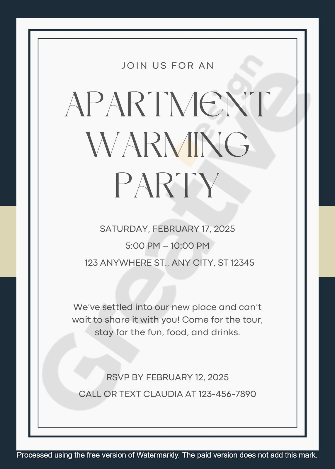 Invitation blue and white simple retro apartment warming party templates free & modern designs