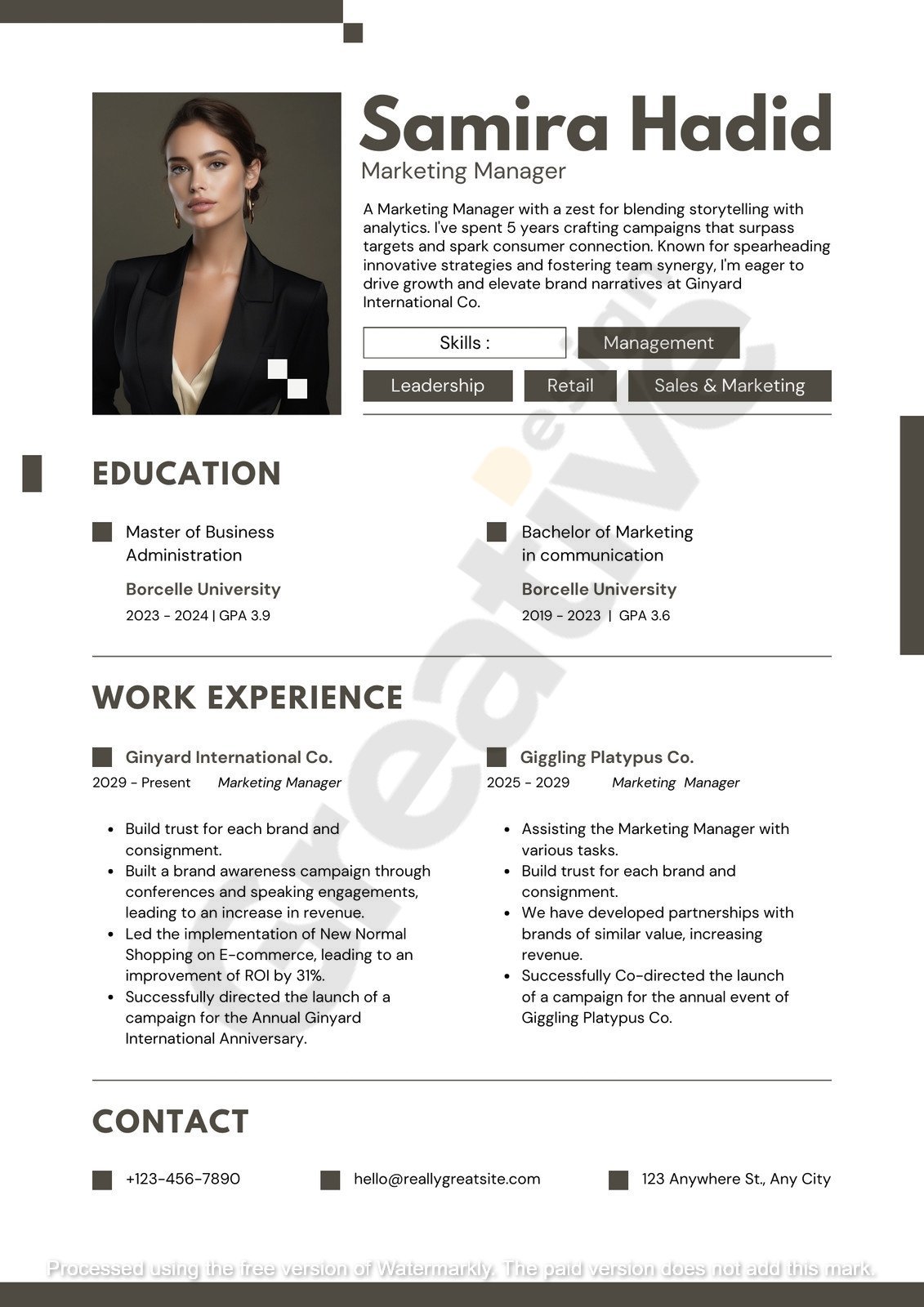 Resume turquoise modern minimalist marketing manager profesional cv template white simple &