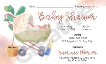 White watercolor illustrative baby shower card invitation
