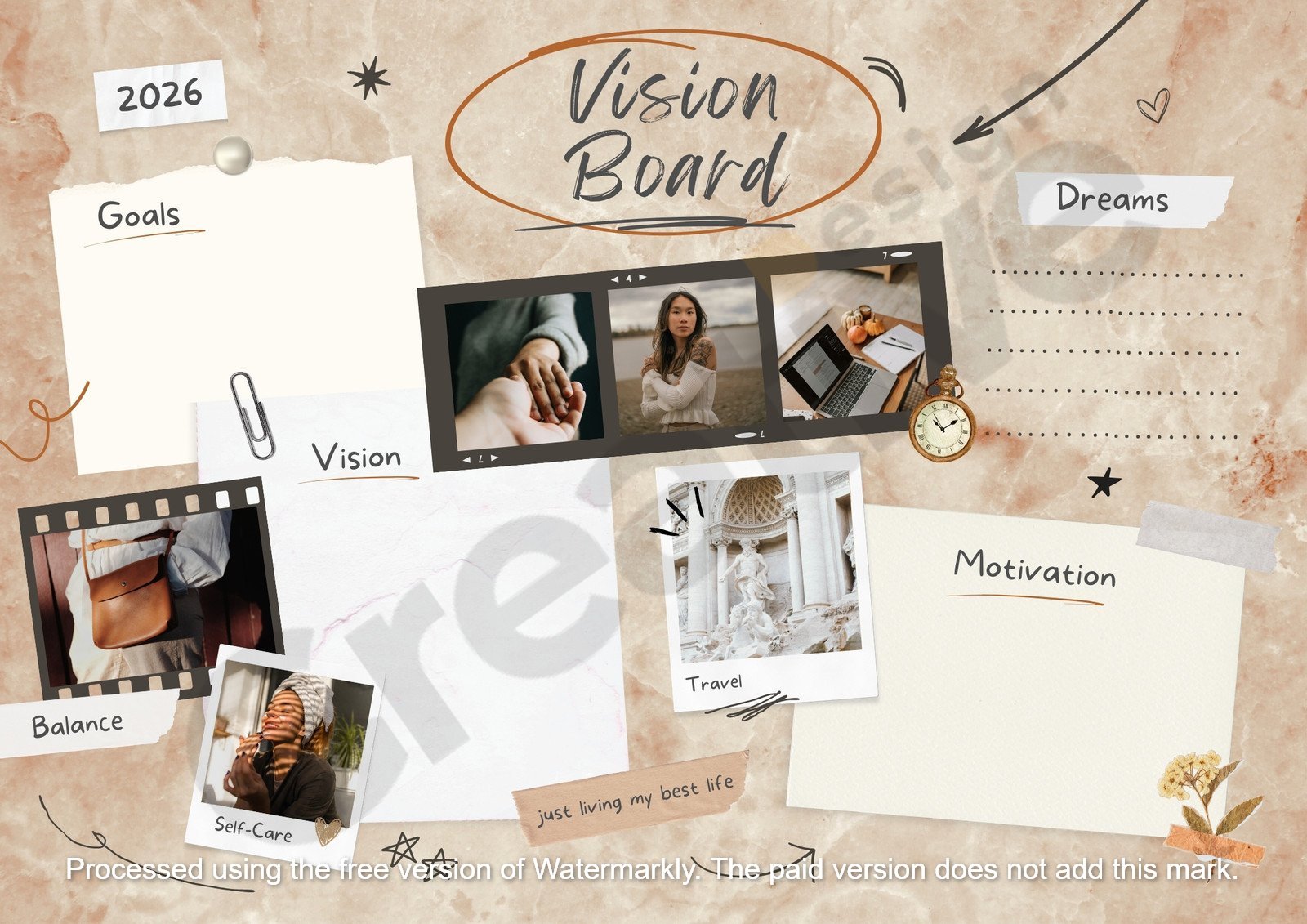 Brown aesthetic scrapbook personal vision board poster