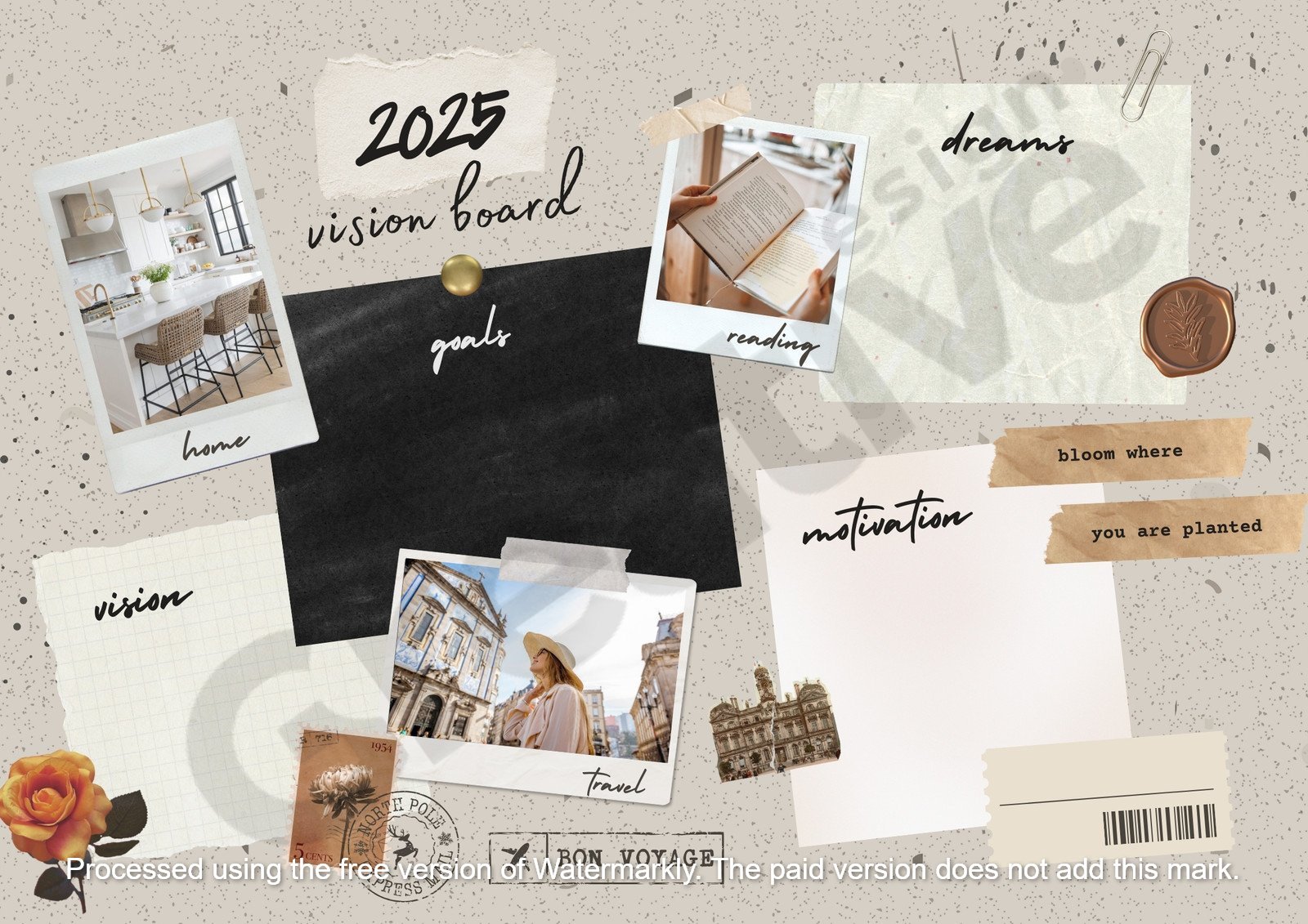 Brown beige scrapbook inspirational vision board poster