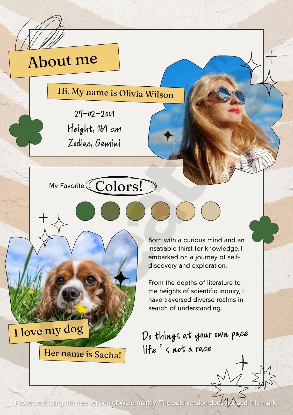 Poster brown playful about me template a creative way to showcase yourself