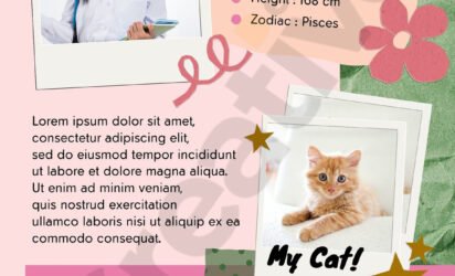 Green and pink scrapbook personal profile about me poster