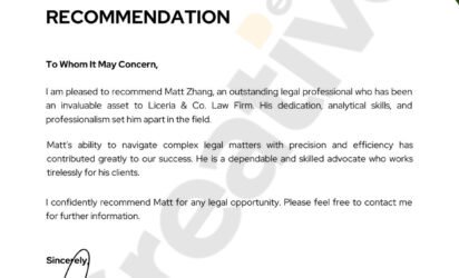 Green and white modern simple minimalist geometric recommendation letter