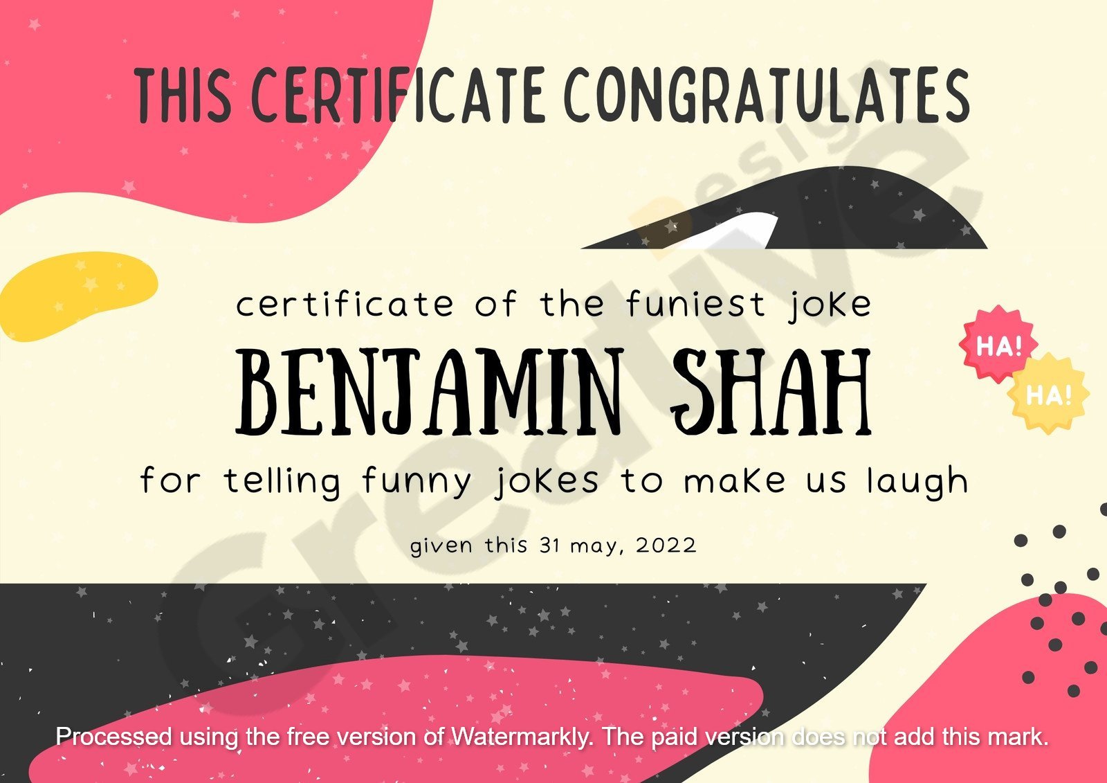 Certificate pink black yellow award template create stunning designs easily