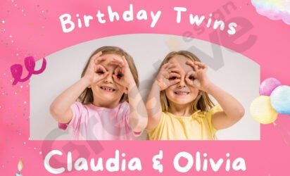 Pink playful birthday twins kid instagram post