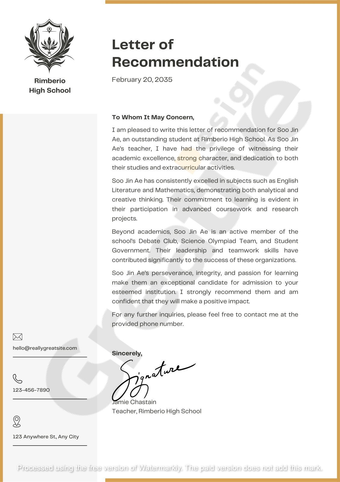 White gold simple modern professional minimalist letter of recommendation