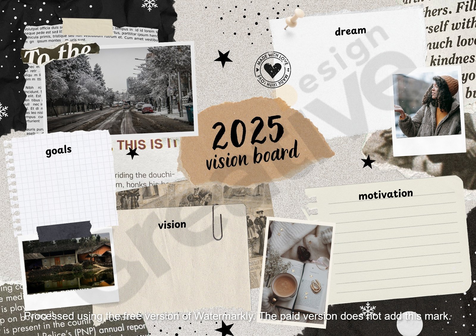 White grey aesthetic scrapbook photo collage vision board poster
