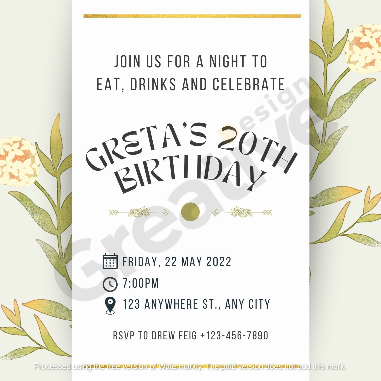 20th birthday party invitation