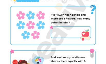 Addition math word problems worksheet in blue playful style