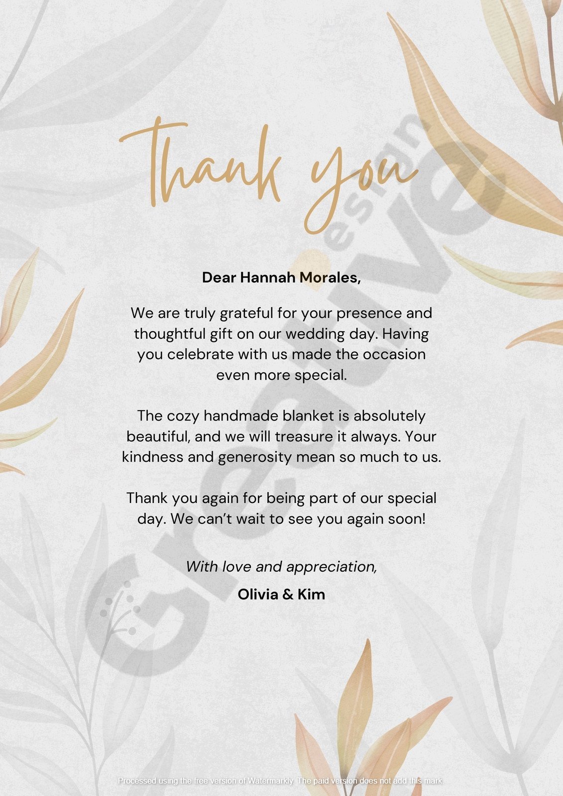 Letter beige and gold modern elegant minimalist wedding gift thank you