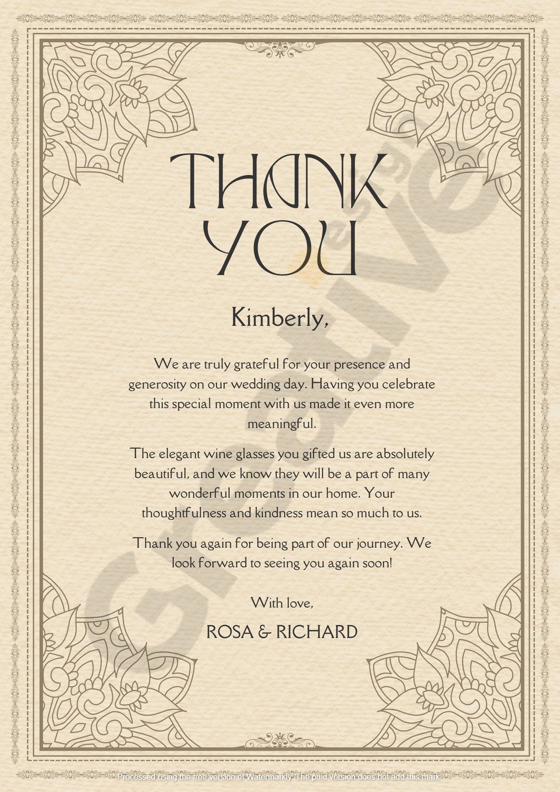 Beige brown minimalist vintage retro wedding thank you letter a4