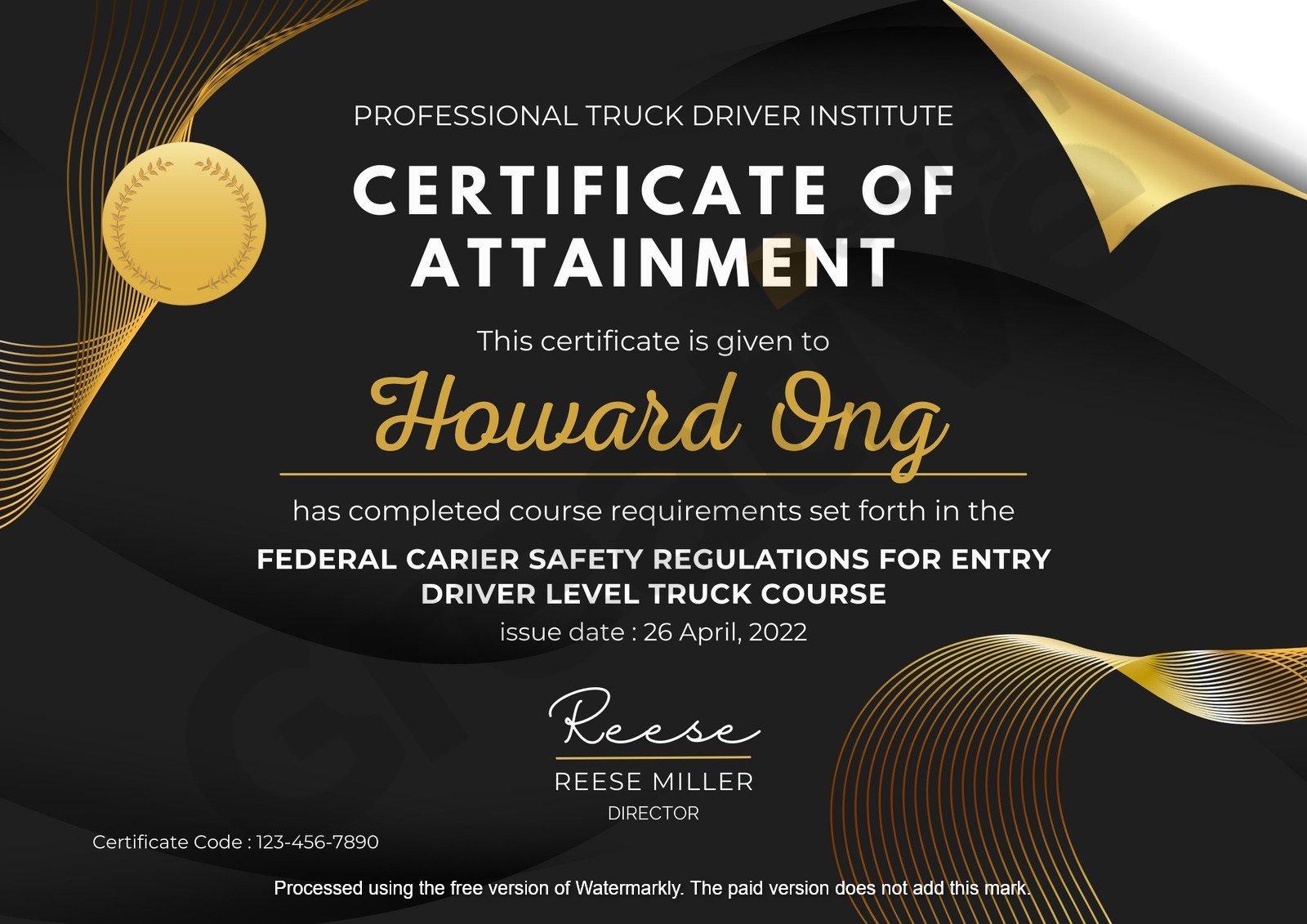 Certificate black of attainment
