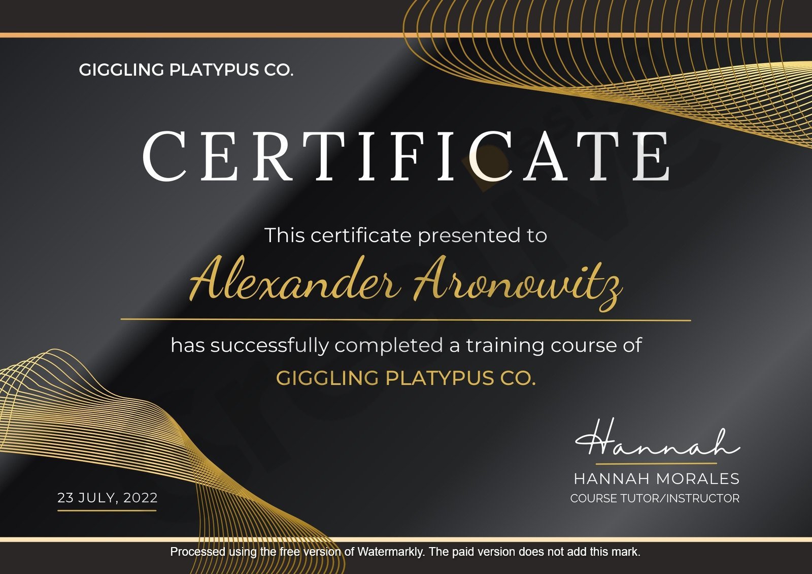 Black completion certificate