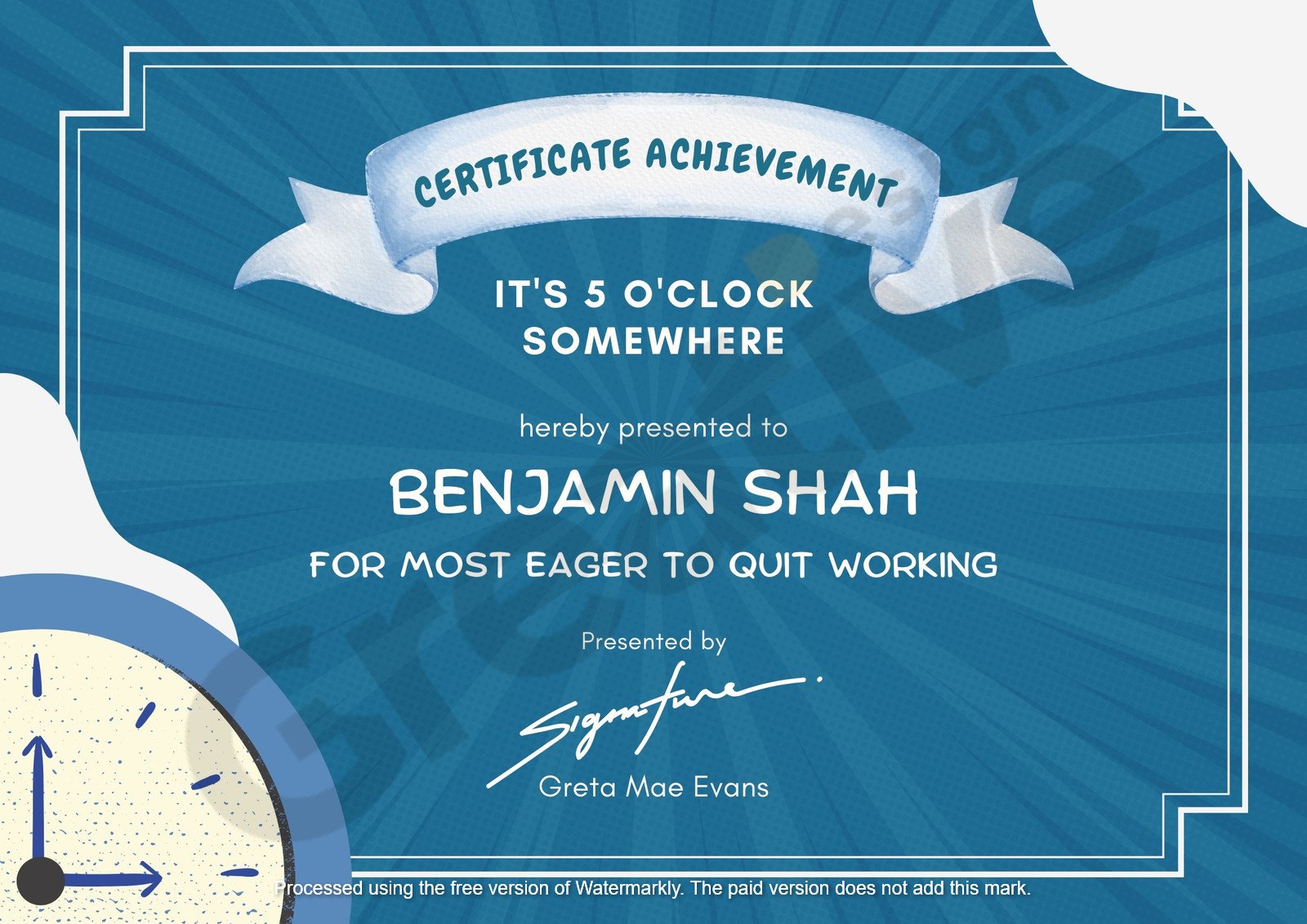 Certificate blue funny award template