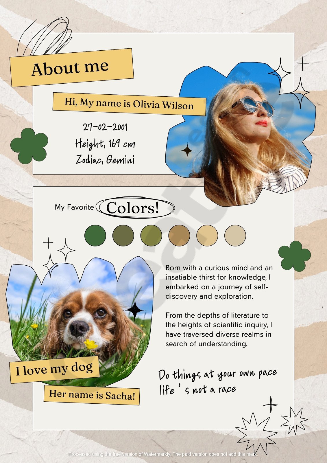 Poster brown playful about me fun, creative ideas