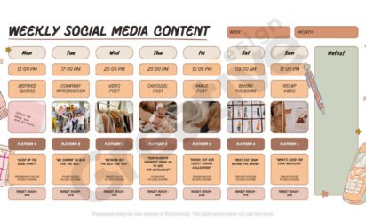 Brown social media weekly content calendar