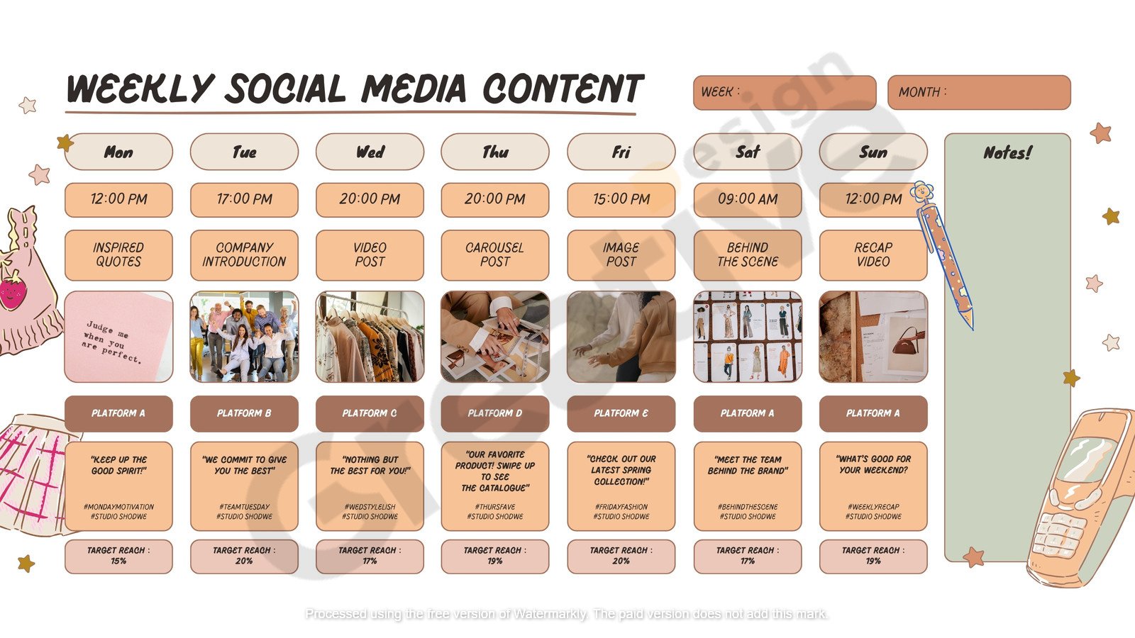 Calendar brown social media weekly content